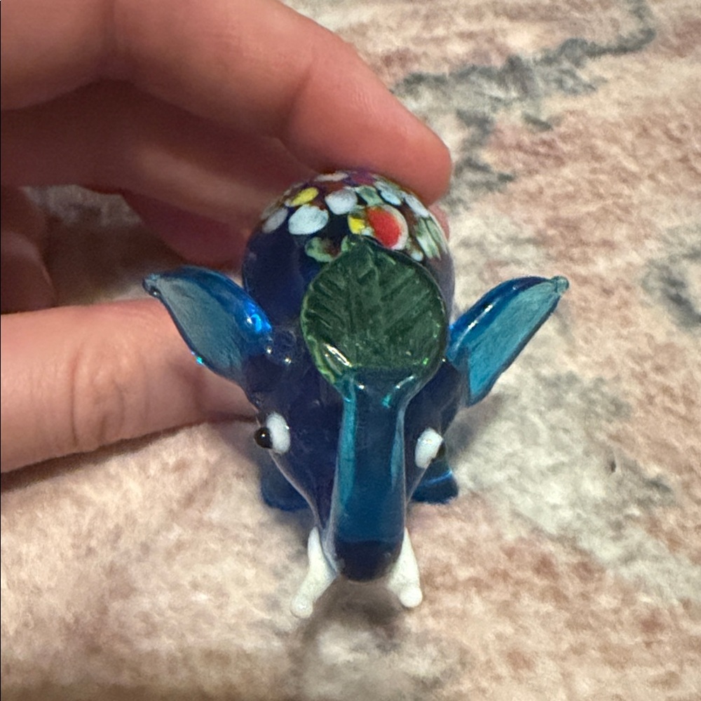 Blue Glass Elephant Figurines with Floral Accents - Picture 7 of 14